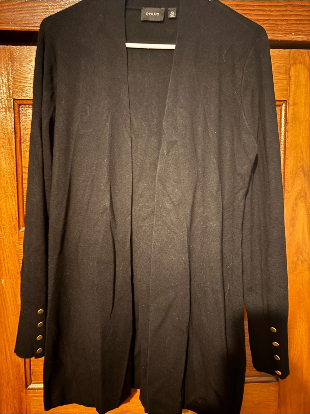Cyrus Black Open-Front Cardigan with Button Cuffs